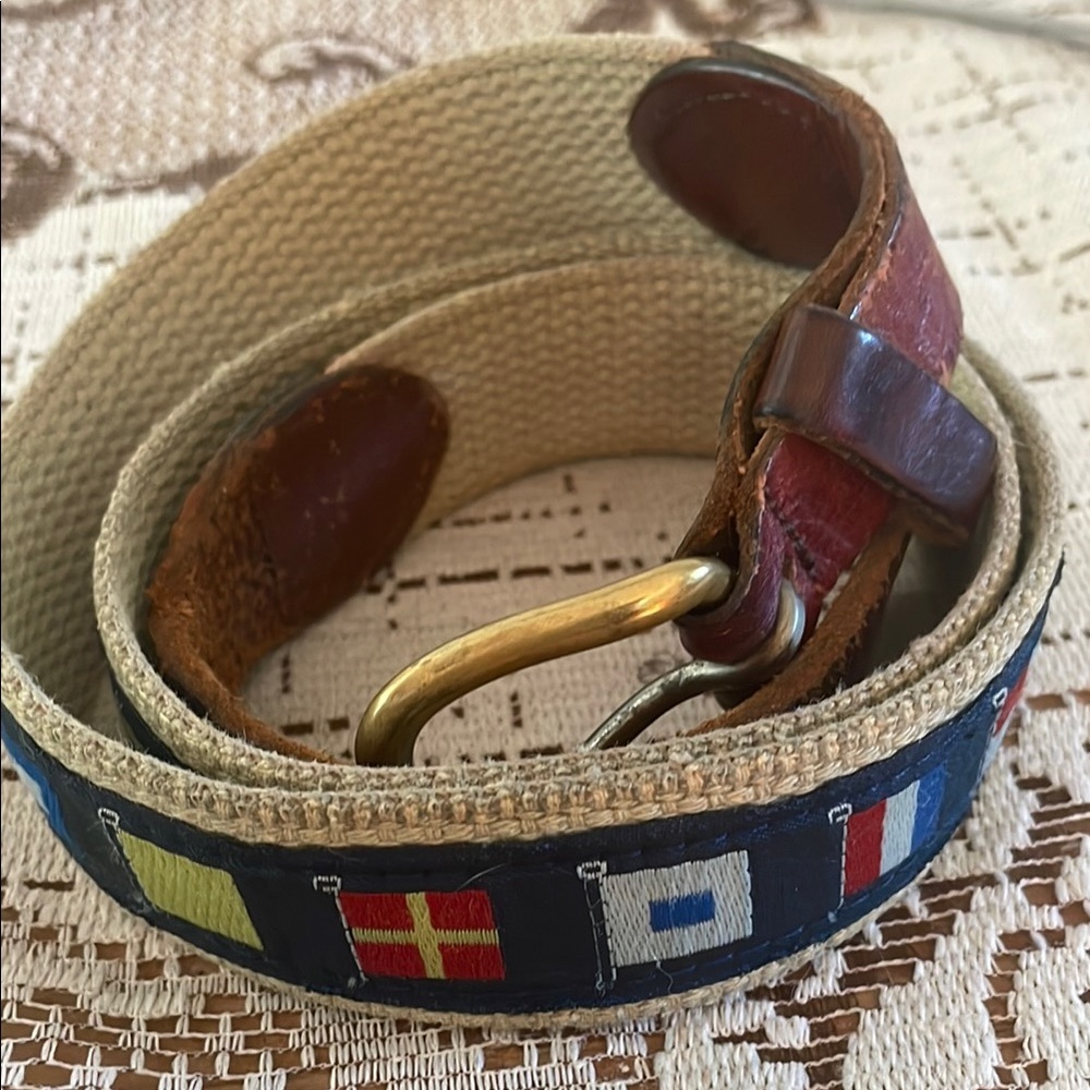 LEATHER MAN LTD. CODE FLAG  BELT SOLID BRASS BUCKLE MEN'S SIZE 34”MADE IN USA